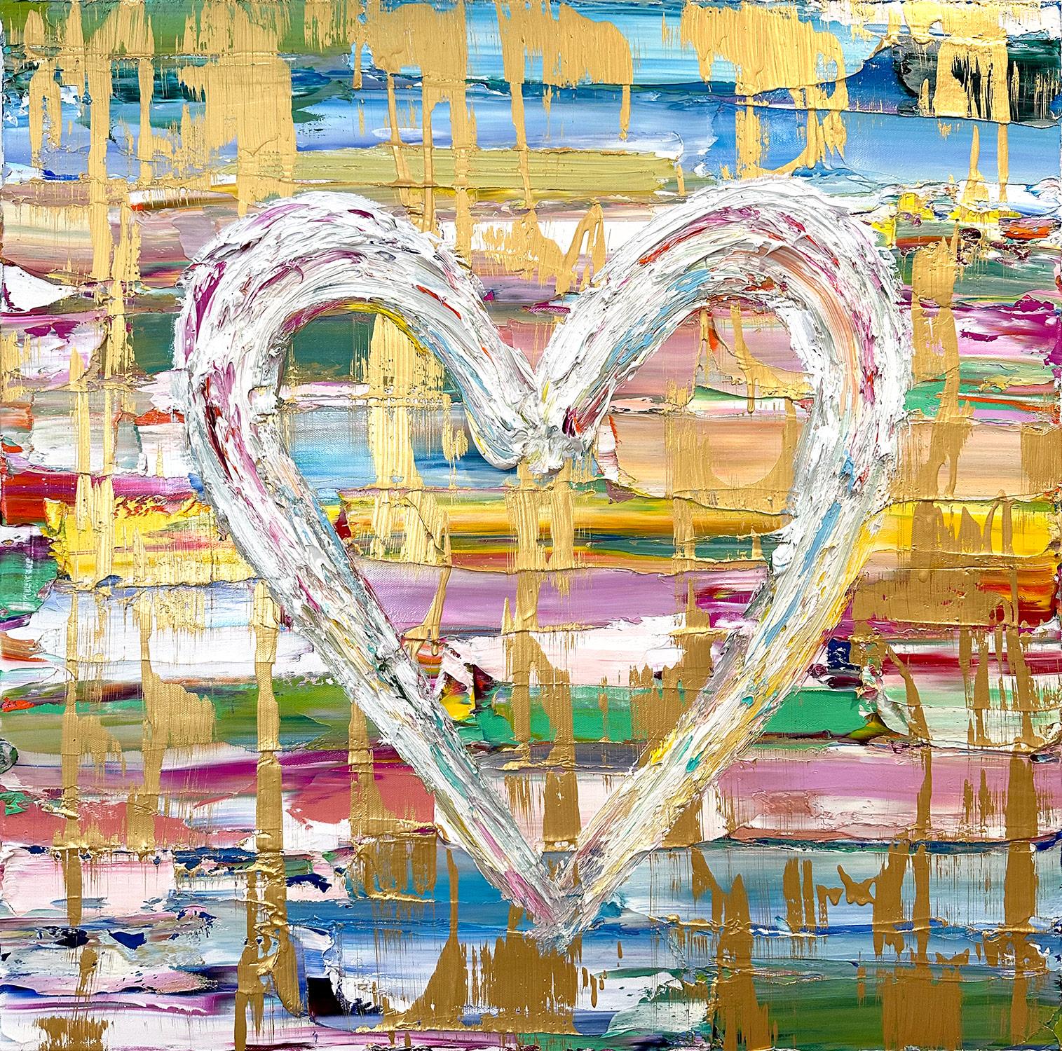 "My Candy Dream Heart" Contemporary Multicolor & Gold Oil Painting on Canvas