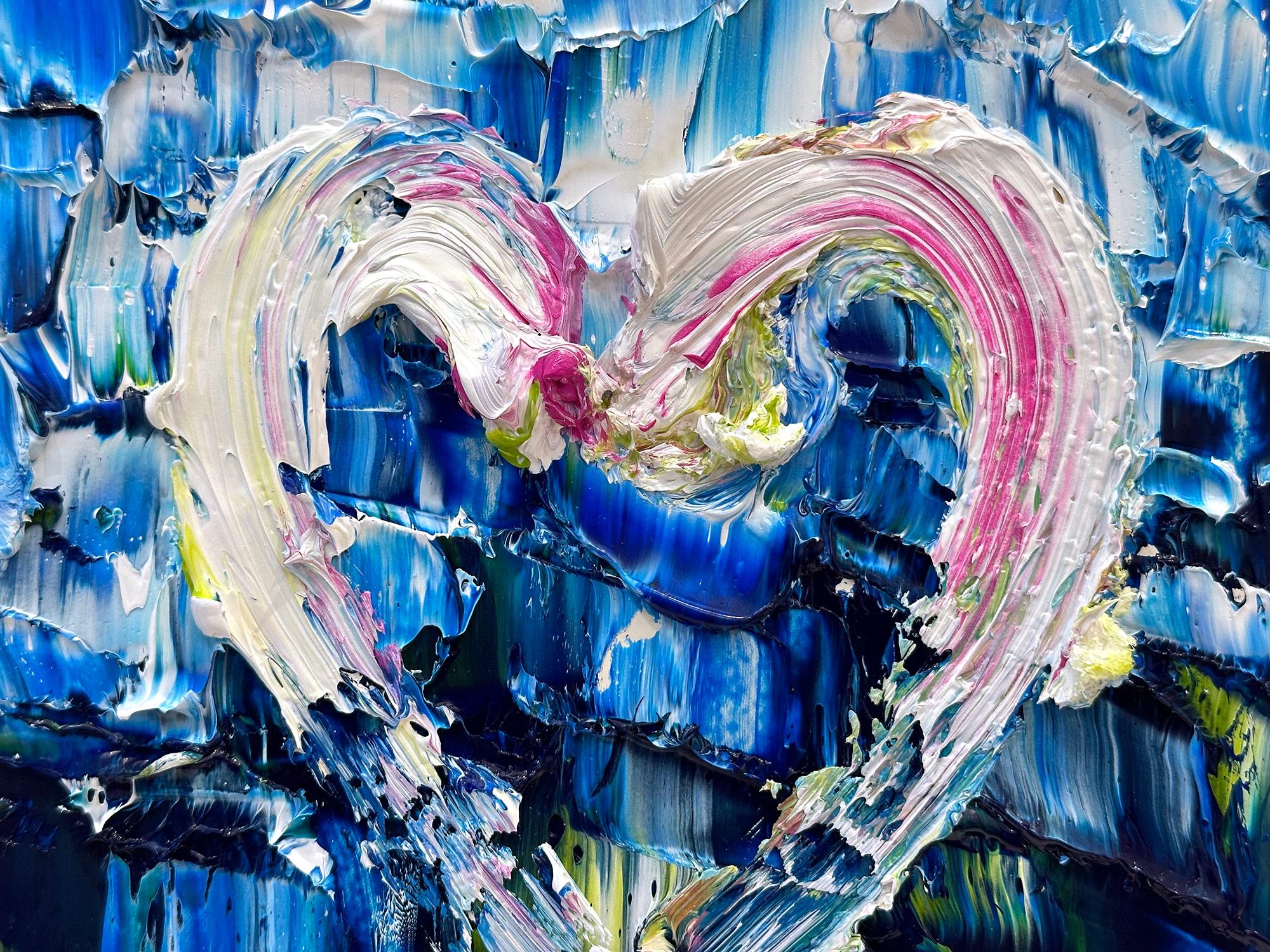 « My Deep Dive Heart », peinture à l'huile pop art colorée avec cadre flottant blanc - Contemporain Painting par Cindy Shaoul