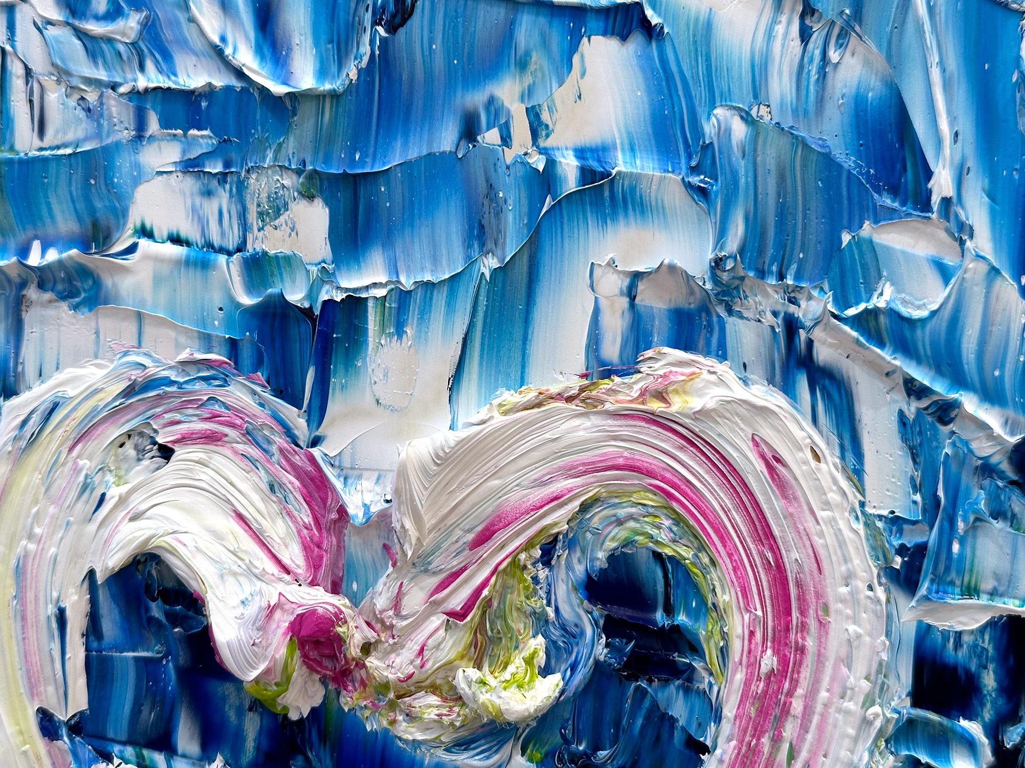 « My Deep Dive Heart », peinture à l'huile pop art colorée avec cadre flottant blanc en vente 1