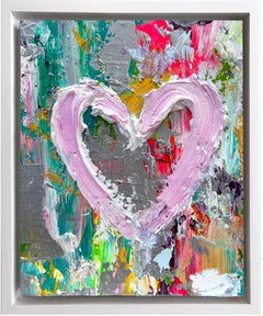 "My Costa Flamingos Heart" Colorful Pop Art Oil Painting w White Floater Frame