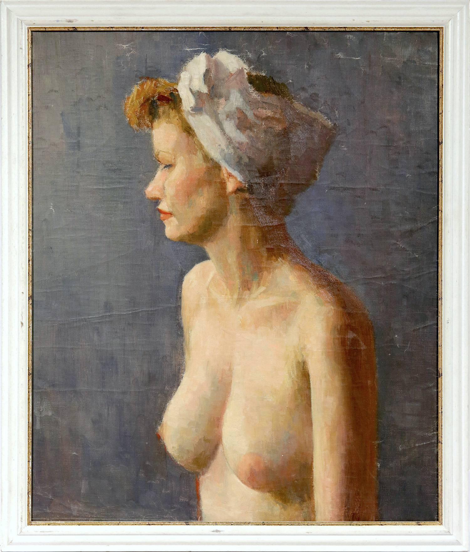 Robert Freiman Figurative Painting - American 20th Century Oil Painting Nude Portrait of Woman from 1950's