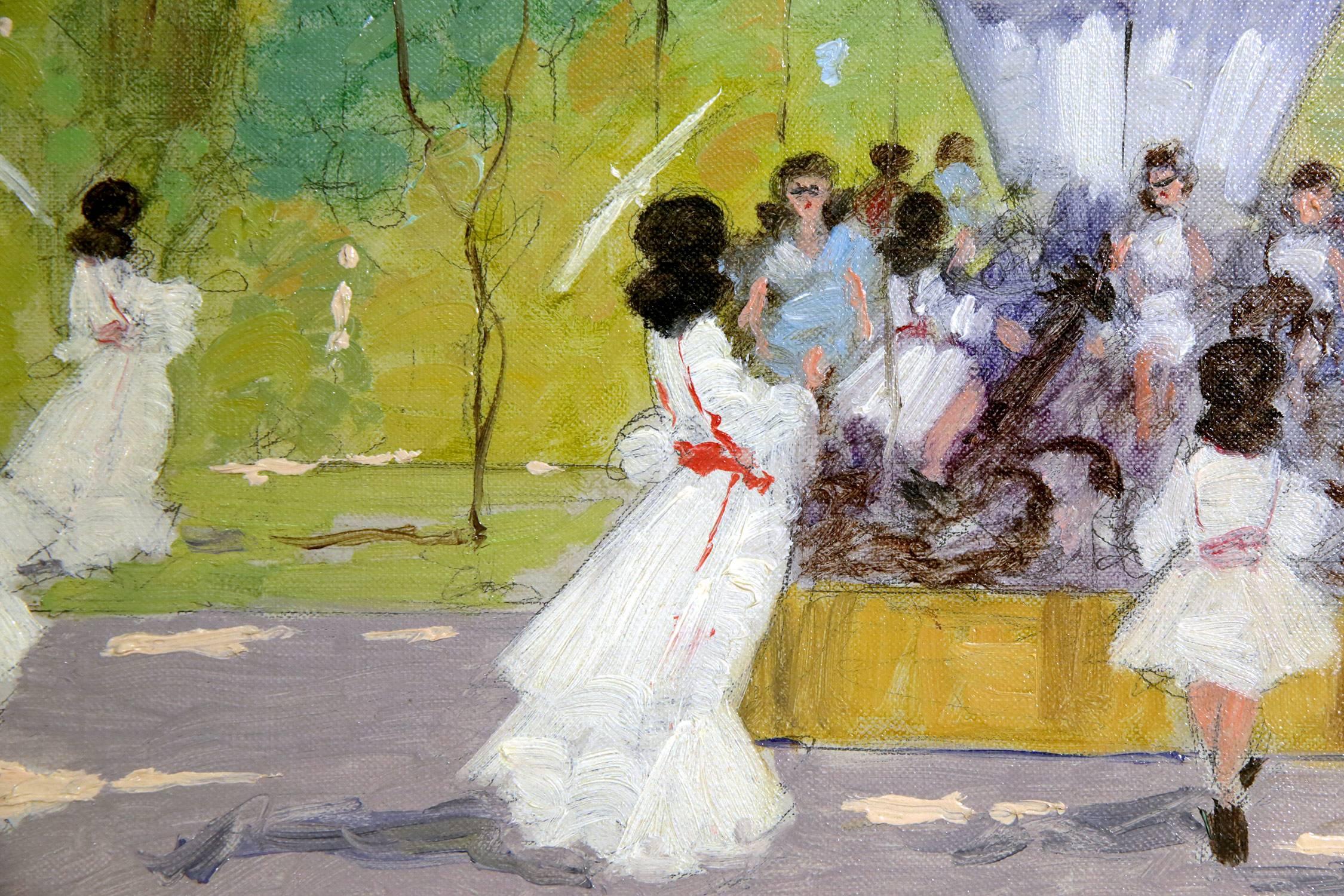 Parisian Carnival with Children in a Carousel  - Impressionist Painting by Luigi Cagliani
