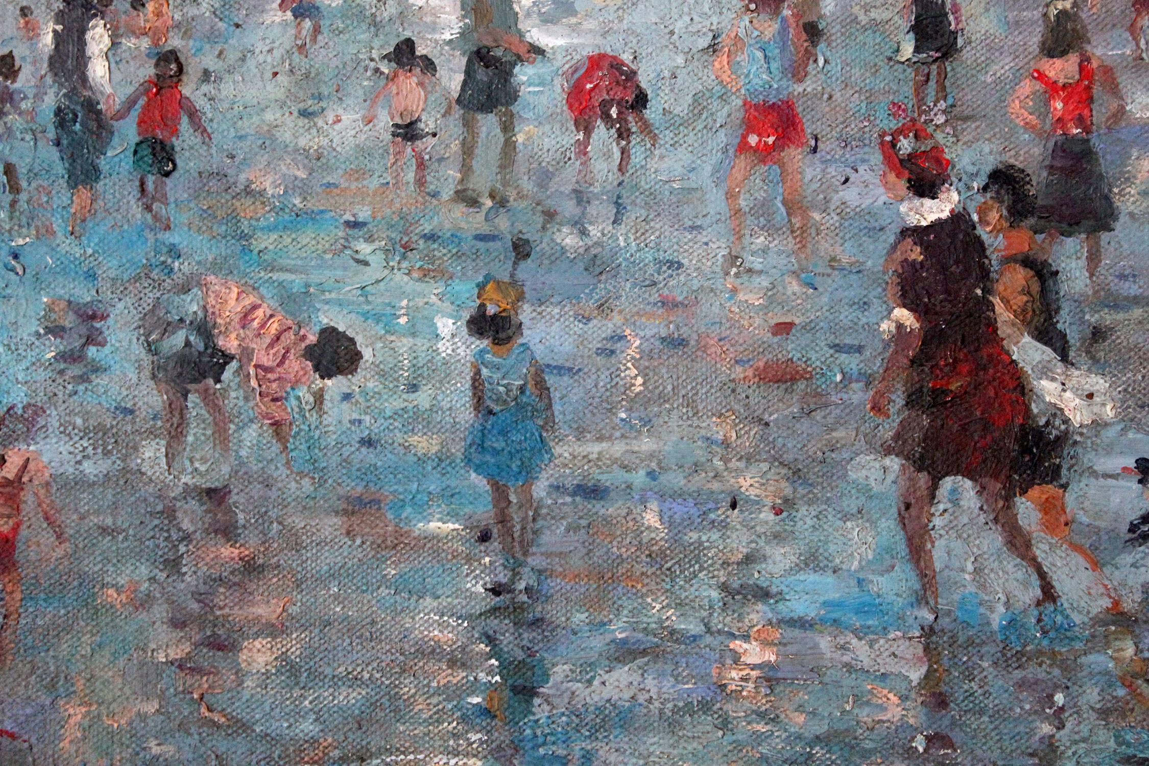 20th Century French Beach Scene with Figures - Impressionist Painting by Andre Hambourg