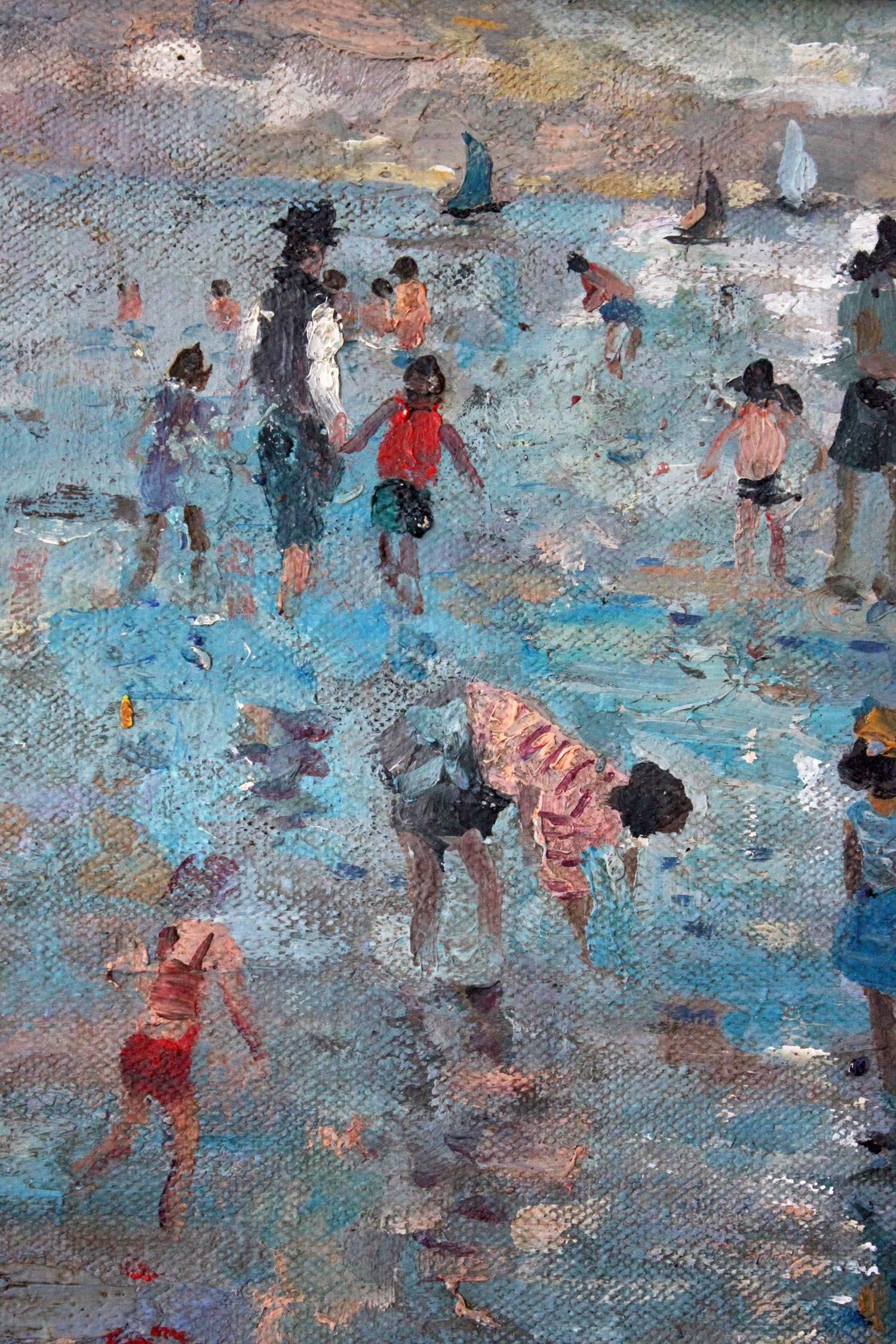 20th Century French Beach Scene with Figures - Brown Figurative Painting by Andre Hambourg