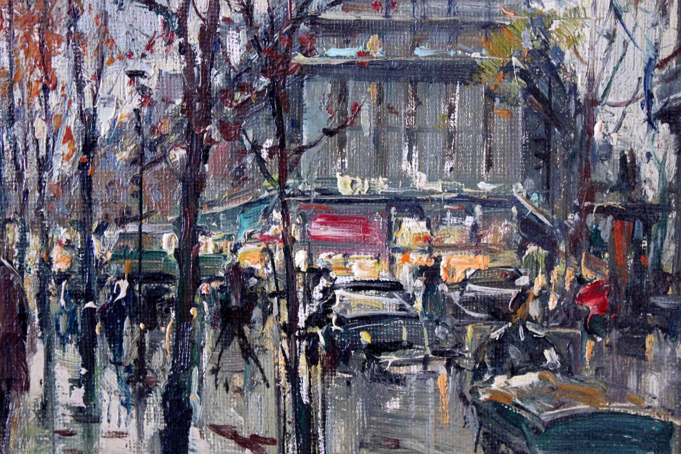Cafe Paris - Gray Landscape Painting by Jean Salabet