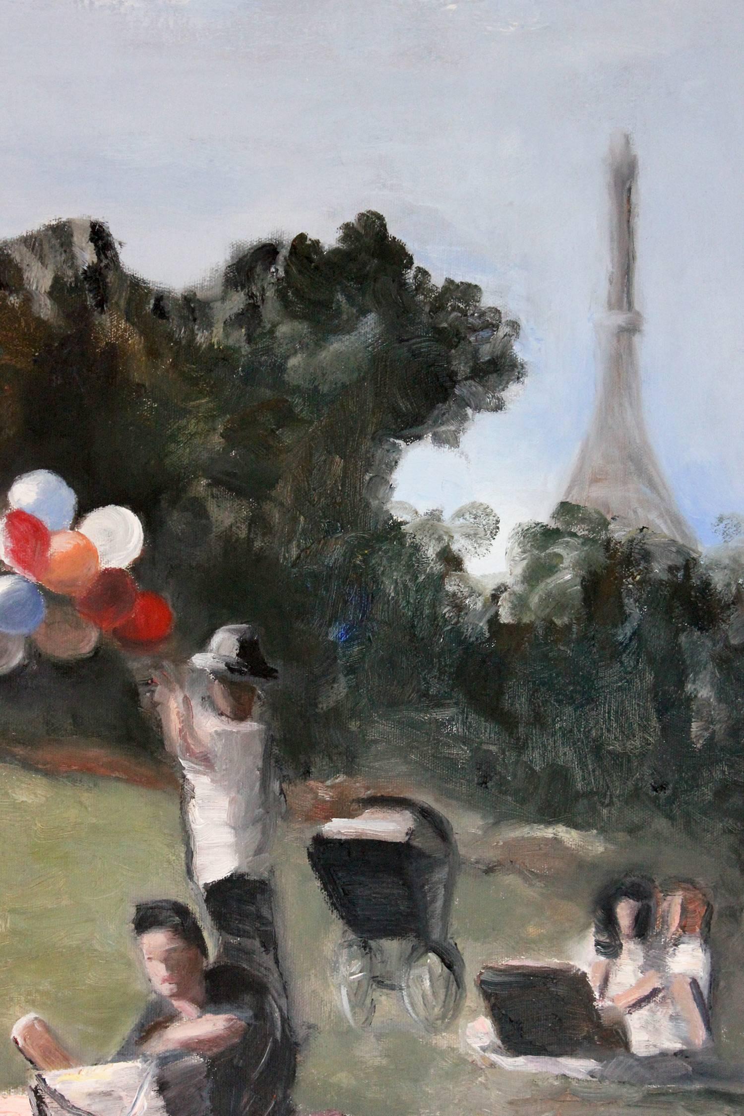 A Day in Paris - Gray Landscape Painting by Cindy Shaoul