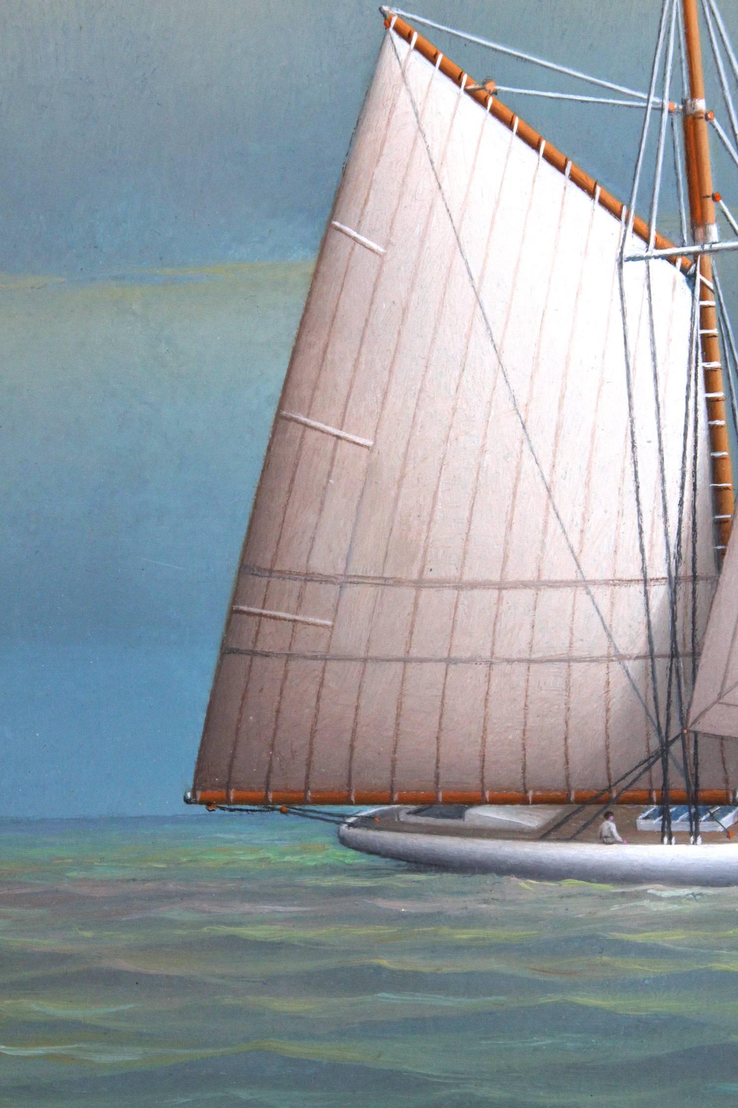 Sailing on the Pacific - Brown Landscape Painting by George Nemethy