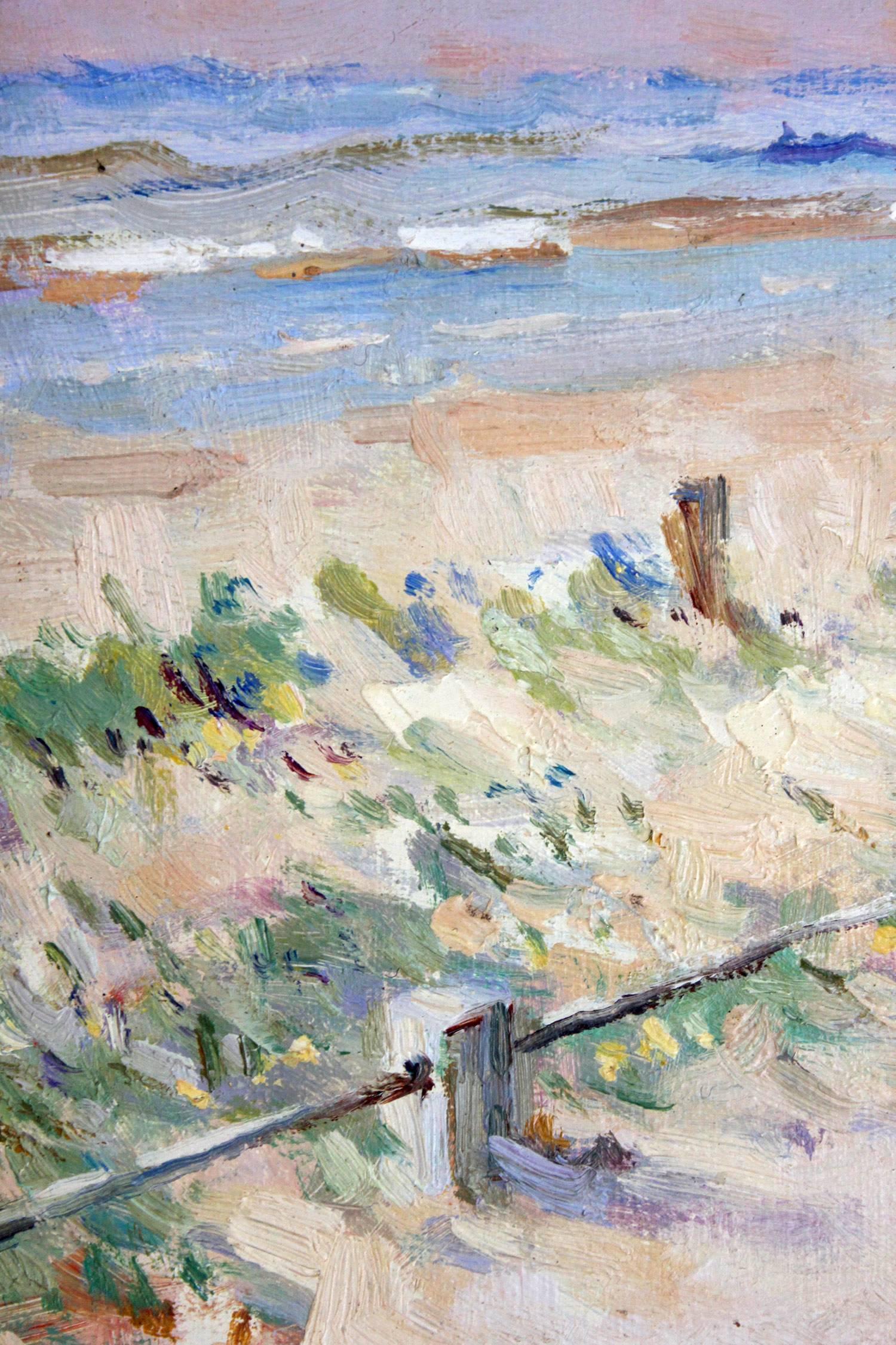 This captivating beach scene from the 20th Century is a wonderful display of Van der Plas's true passion for outdoor genre paintings. The vibrant colors and impressionistic brushwork are done with both whimsey and boldness. This painting depicts