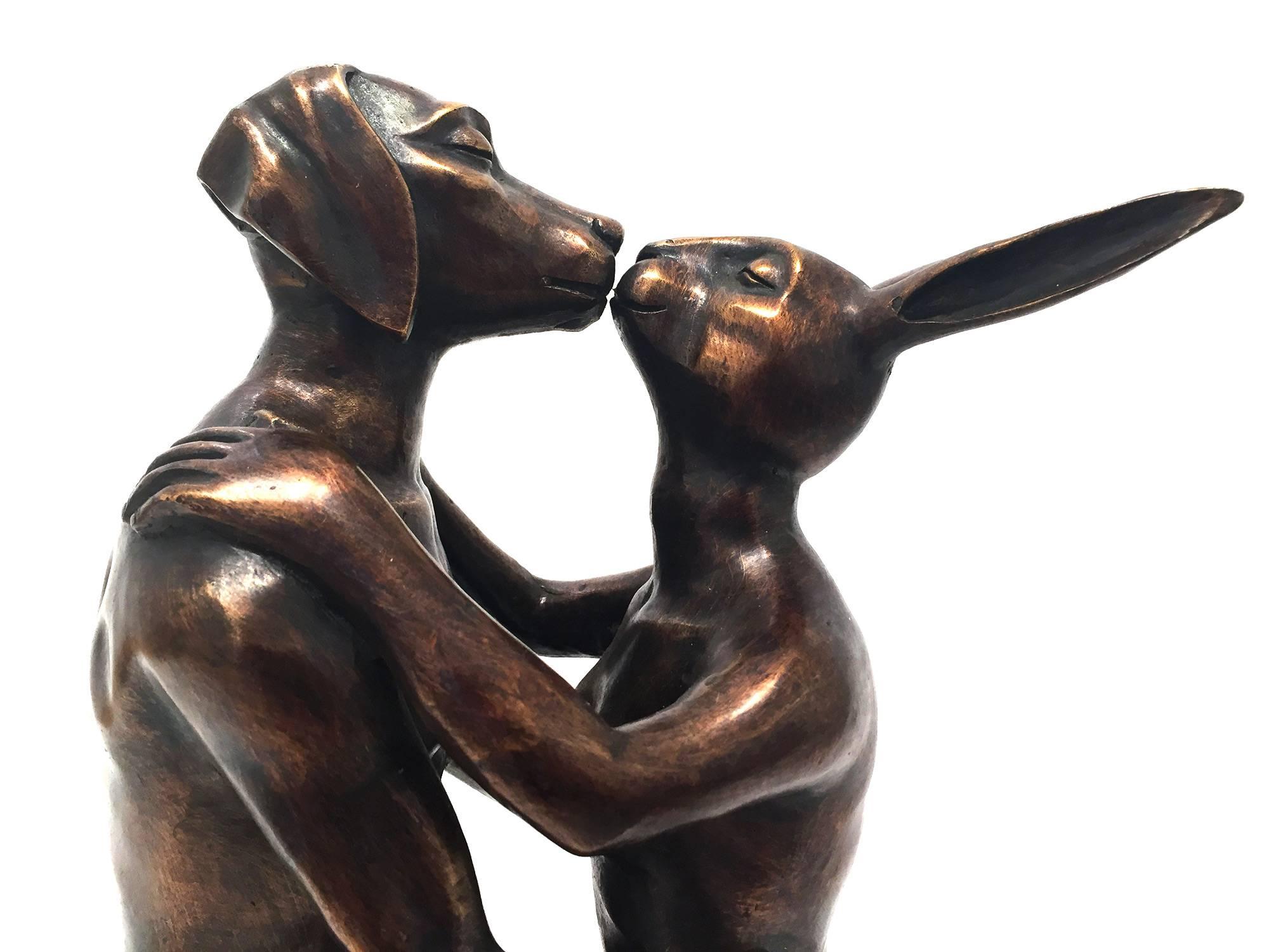 She hoped this Kiss would Last Forever (Weim and Rabbit) - Abstract Expressionist Sculpture by Gillie and Marc Schattner