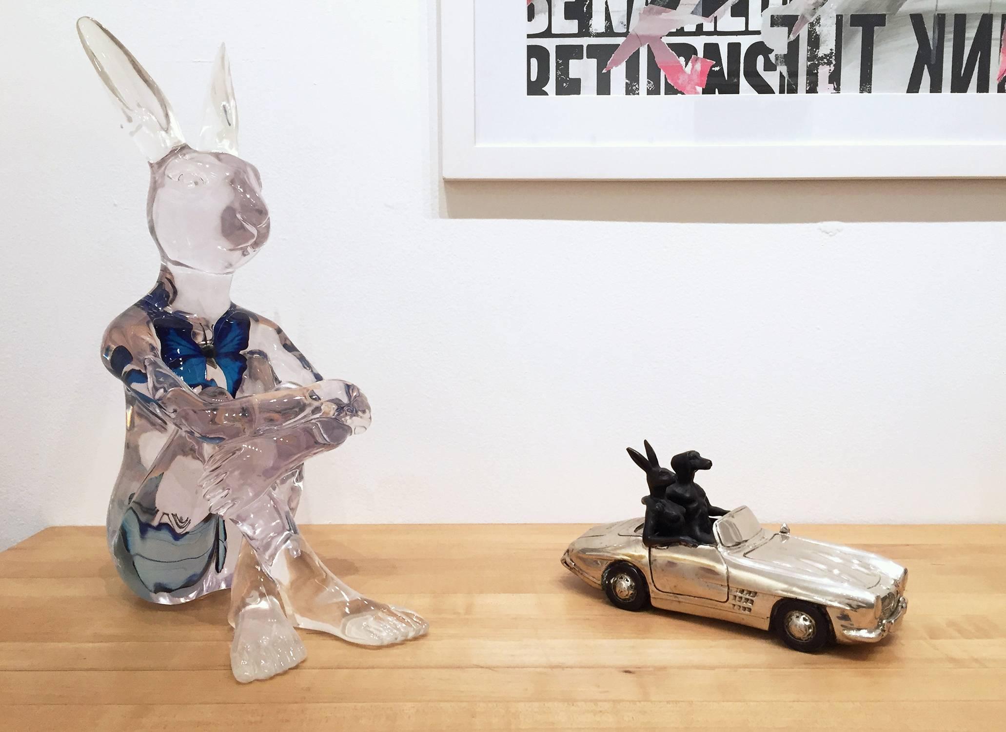 Butterfly Blue Rabbit Girl - Sculpture by Gillie and Marc Schattner