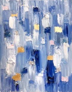 "Dripping Dots - Aspen Getaways" Multicolor & Gold Abstract Oil Painting Paper
