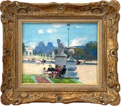 "Picnic by Jardin des Tuileries" Parisian Impressionist Oil Painting on Canvas