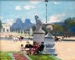 "Picnic ai Giardini delle Tuileries" Pittura a olio impressionista parigina su tela