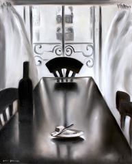 „First Meal in Paris“ Pariser impressionistisches Ölgemälde von Wein und Käse