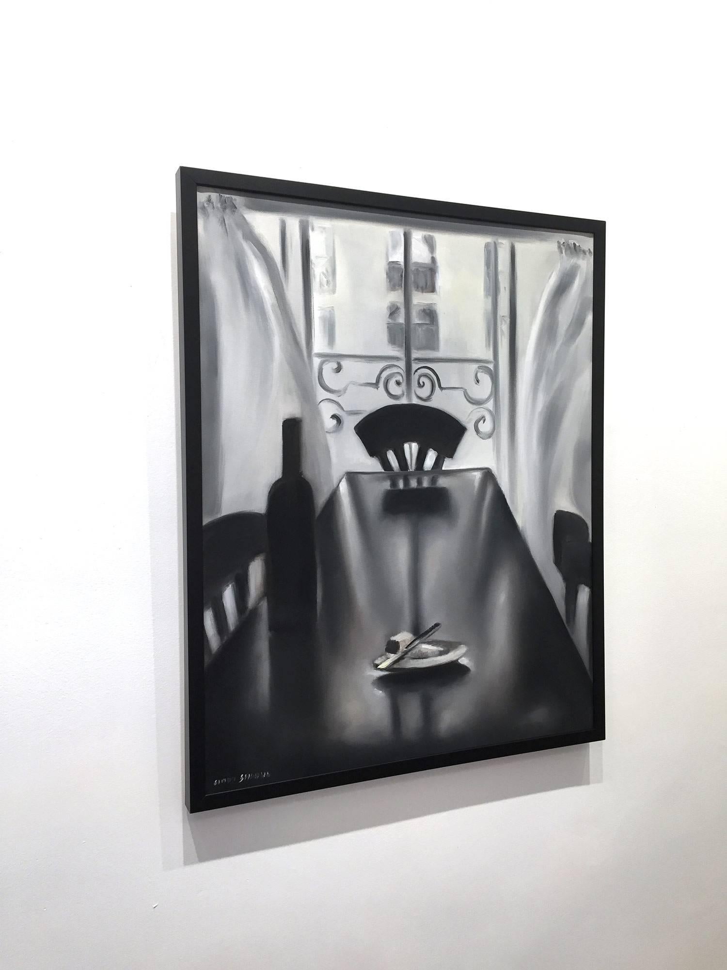 „First Meal in Paris“ Pariser impressionistisches Ölgemälde von Wein und Käse im Angebot 5