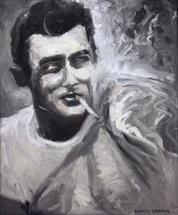 Peinture à l'huile sur toile - Portrait impressionniste de James Dean en noir et blanc