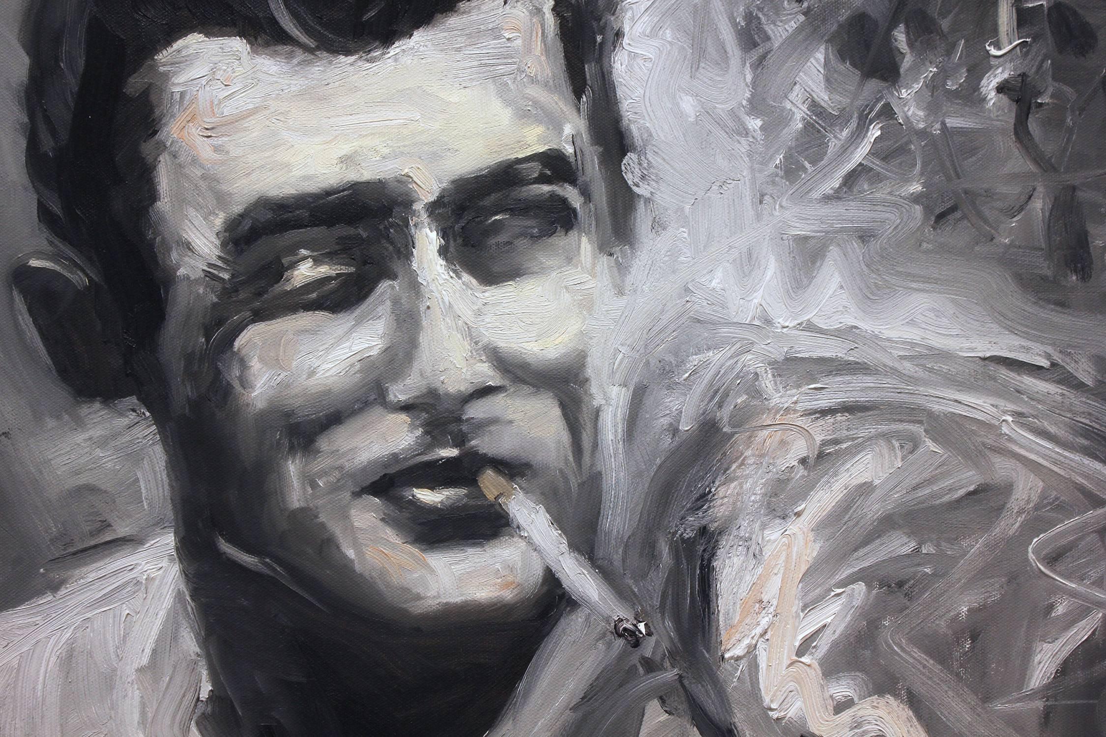 „James“ Impressionistisches Schwarz-Weiß-Porträt von James Dean, Ölgemälde auf Leinwand (Amerikanischer Impressionismus), Painting, von Cindy Shaoul