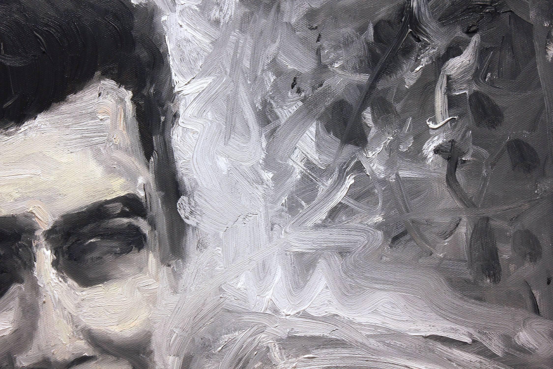 „James“ Impressionistisches Schwarz-Weiß-Porträt von James Dean, Ölgemälde auf Leinwand im Angebot 1