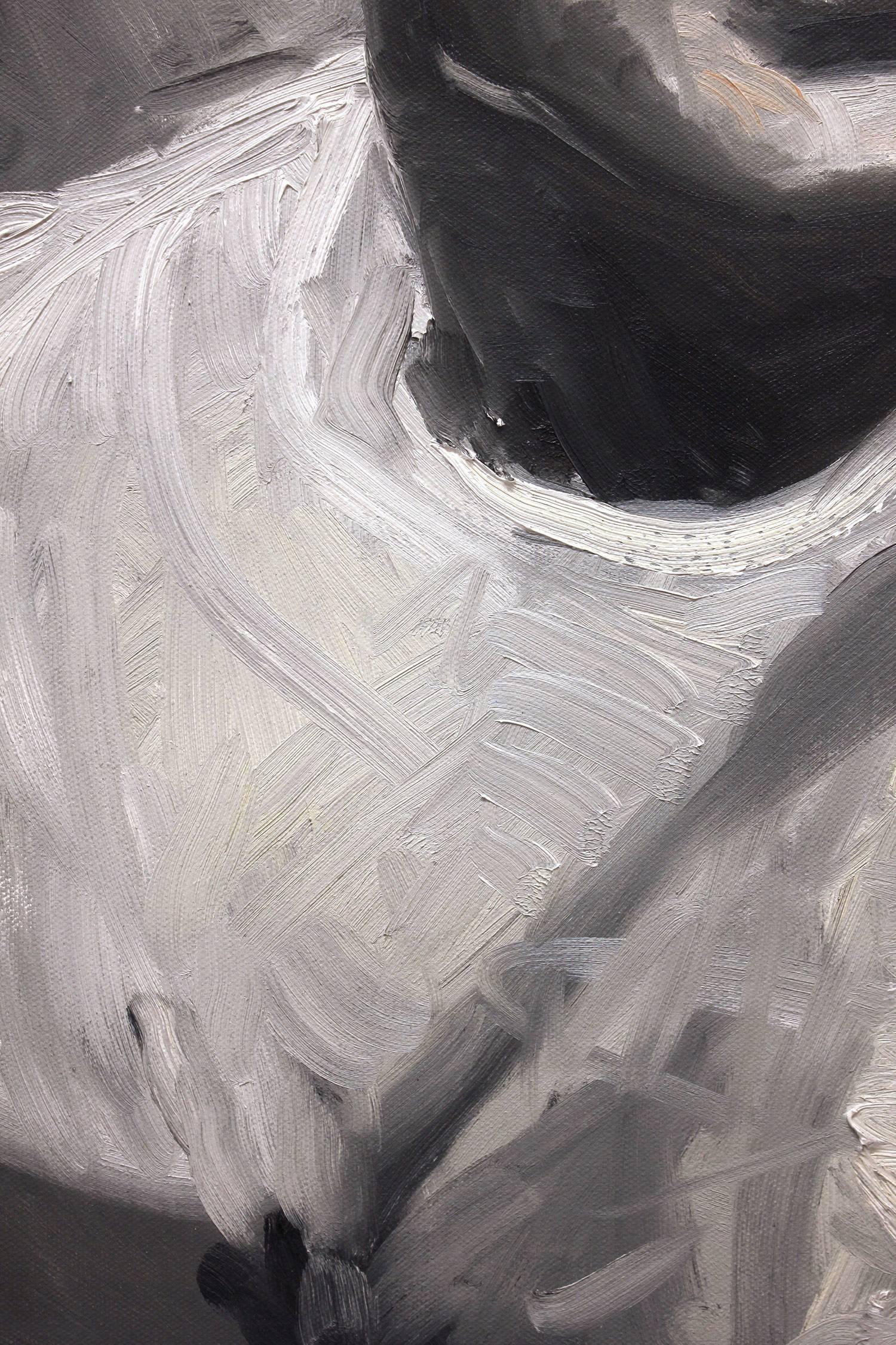 Peinture à l'huile sur toile - Portrait impressionniste de James Dean en noir et blanc en vente 1
