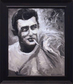 "James" Pintura al óleo impresionista en blanco y negro del retrato de James Dean sobre lienzo
