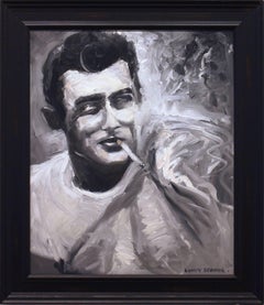 Peinture à l'huile sur toile - Portrait impressionniste de James Dean en noir et blanc