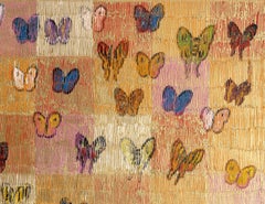 "Schmetterlinge Swoon" Bunte Schmetterlinge auf goldenem Hintergrund Öl-Leinwandgemälde