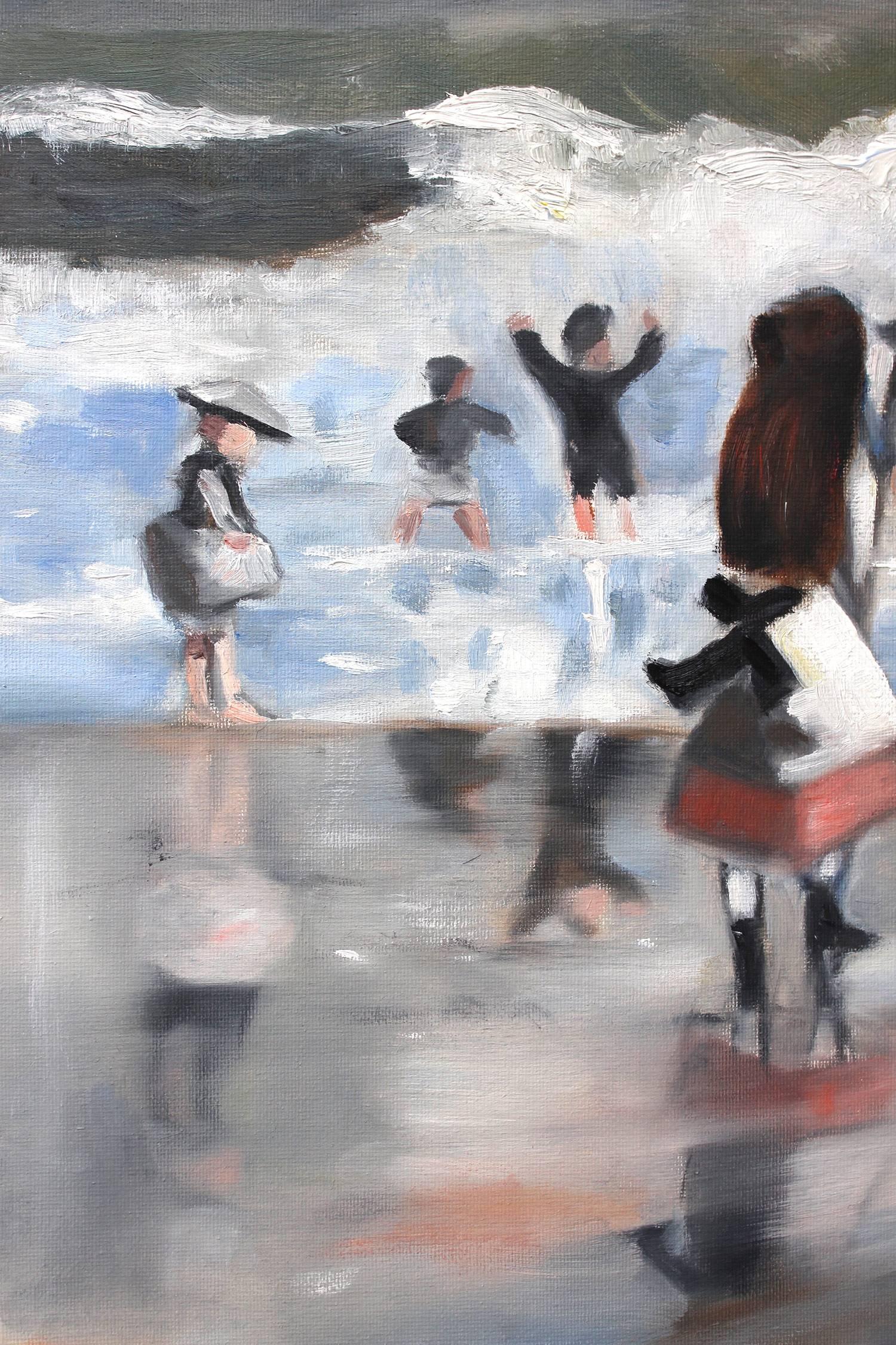 « Une journée d'été à la plage » - Peinture à l'huile impressionniste d'une scène de plage sur toile - Impressionnisme Painting par Cindy Shaoul