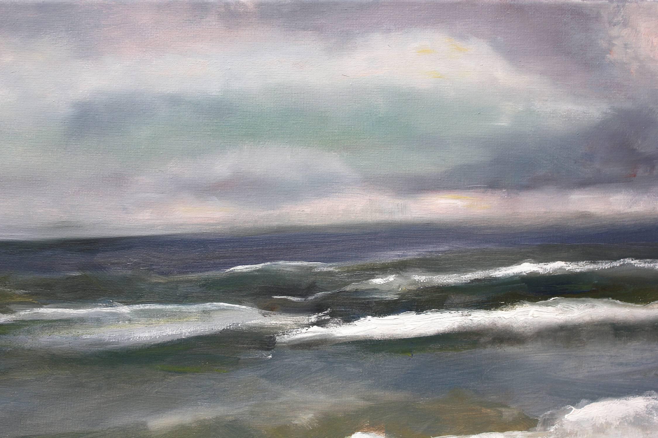 « Une journée d'été à la plage » - Peinture à l'huile impressionniste d'une scène de plage sur toile en vente 3