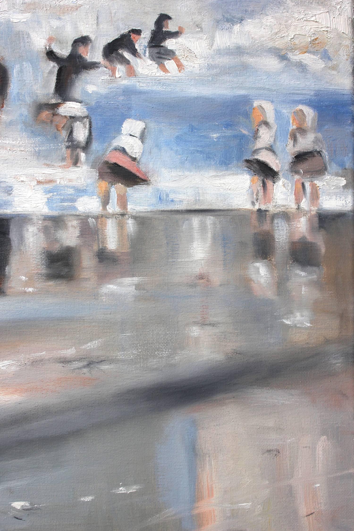 « Une journée d'été à la plage » - Peinture à l'huile impressionniste d'une scène de plage sur toile en vente 2
