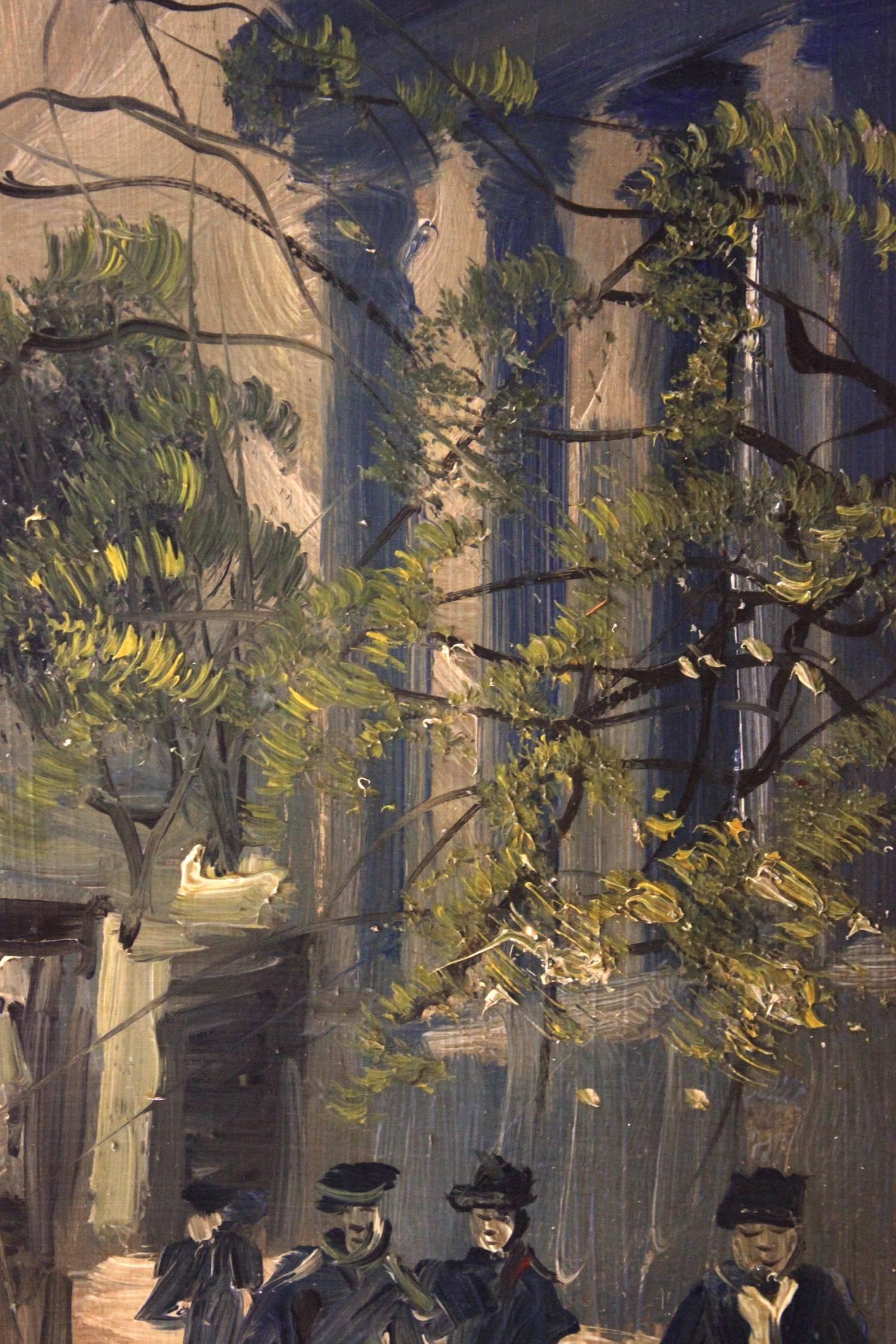 Parisian Nocturne Street Scene - Impressionist Painting by Louis Van Der Pol