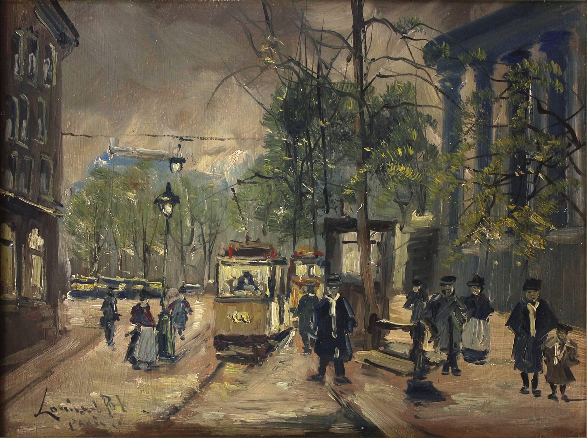 Parisian Nocturne Street Scene - Painting by Louis Van Der Pol
