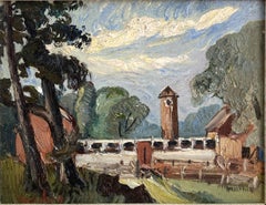 „E. A. Moore's Farm, Kensington, CT 1935“ – Impressionistisches Landschaftsgemälde in Öl
