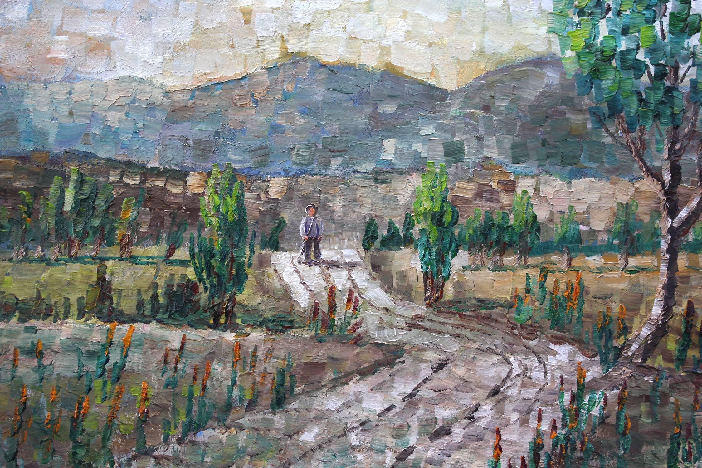 Walking Through the Fields (merger à travers les champs) - Impressionnisme américain Painting par Kristina Nemethy