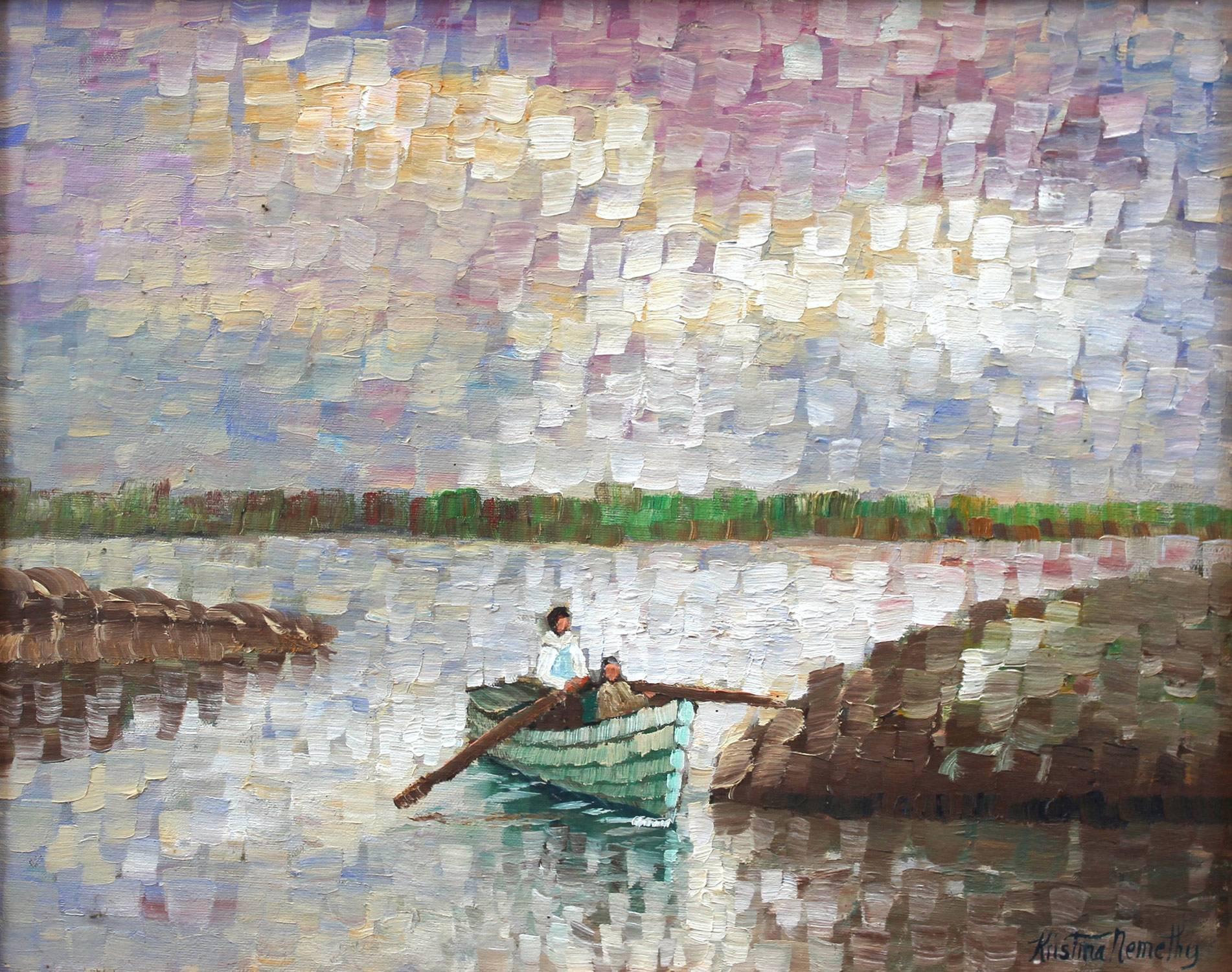 Rowing Through the Lagoon - Painting by Kristina Nemethy