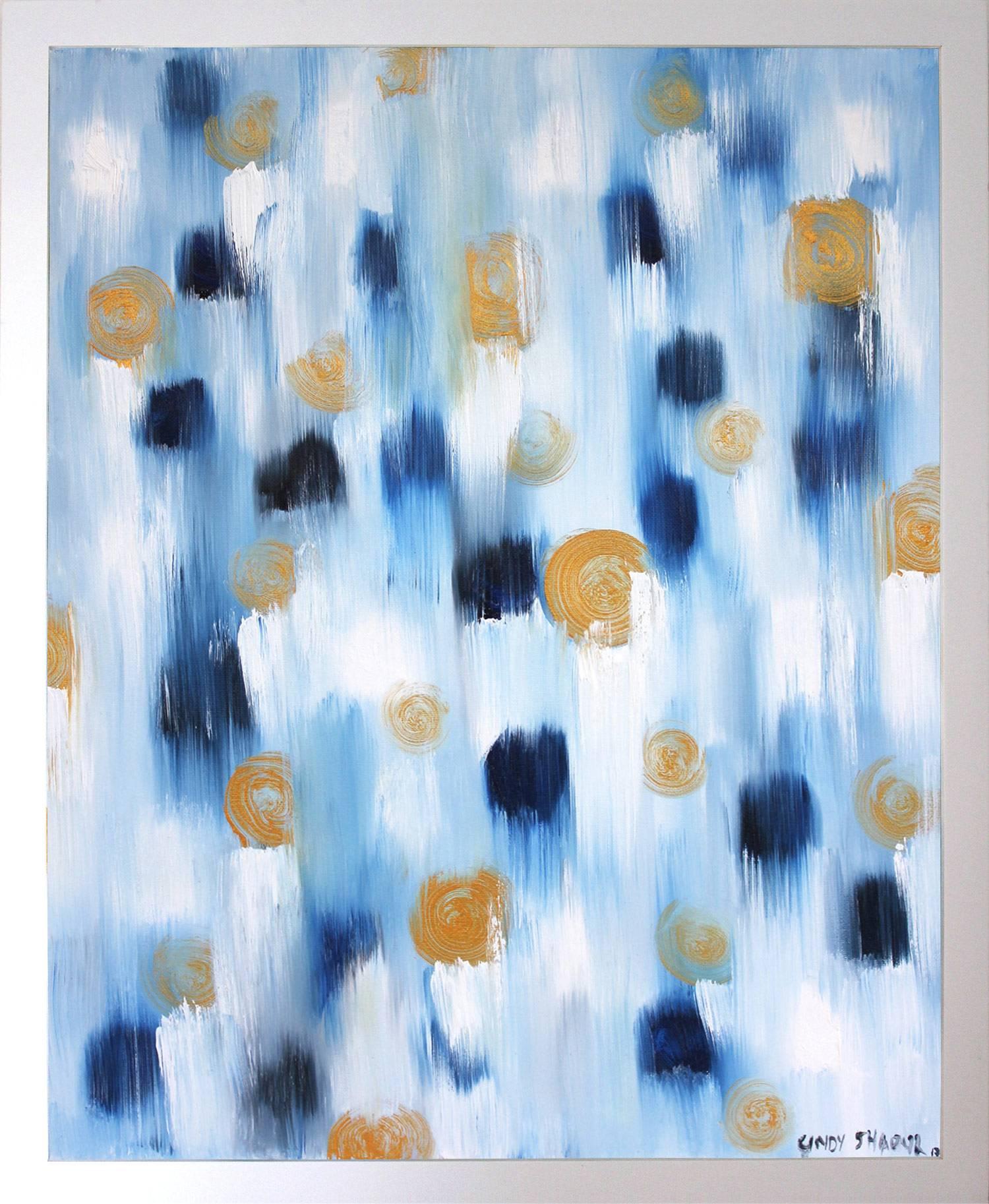 Cindy Shaoul Abstract Painting - Dripping Dots, Golden Winter Storm