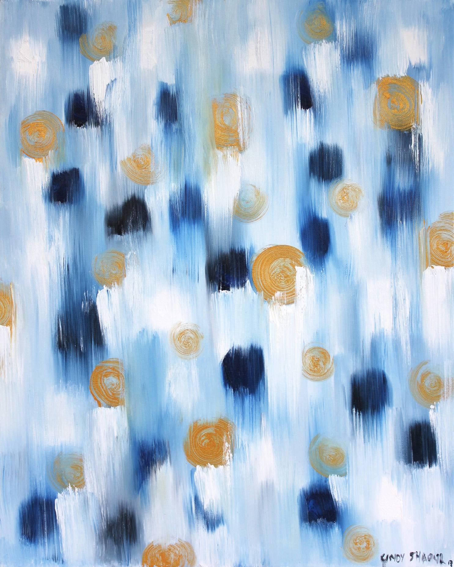 Dripping Dots, Golden Winter Storm - Painting by Cindy Shaoul