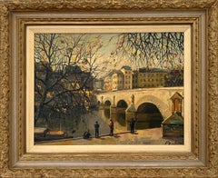 „Die Seine am Pont Neuf“ – farbenfrohes Ölgemälde im Stil der Pariser Impressionisten, gerahmt