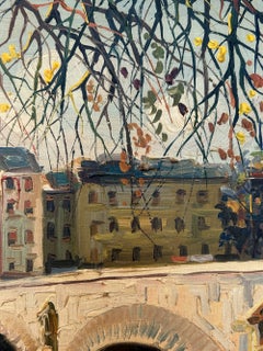 „Die Seine am Pont Neuf“ – farbenfrohes Ölgemälde im Stil der Pariser Impressionisten, gerahmt