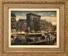 „Nocturne Arc de Triomphe“ – farbenfrohes Ölgemälde im Stil der Pariser Impressionisten, gerahmt