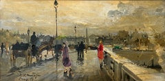 „Pont de la Concorde“ – Romantische impressionistische Straßenszene aus Paris, gerahmt