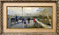 "Pont de la Concorde" - Romantica scena di strada parigina in stile impressionista, incorniciata