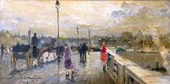 "Pont de la Concorde" - Romantica scena di strada parigina in stile impressionista, incorniciata