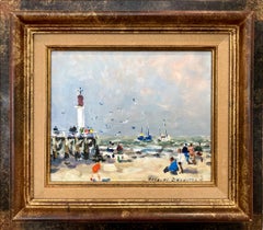 "Trouville" Colorfully Playful Impressionistic Parisian Beach Scene Oil Painting