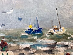 "Trouville" Colorfully Playful Impressionistic Parisian Beach Scene Oil Painting
