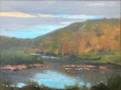 "Countryside Autumn Landscape" Colorful Landscape Oil Painting on Board Framed