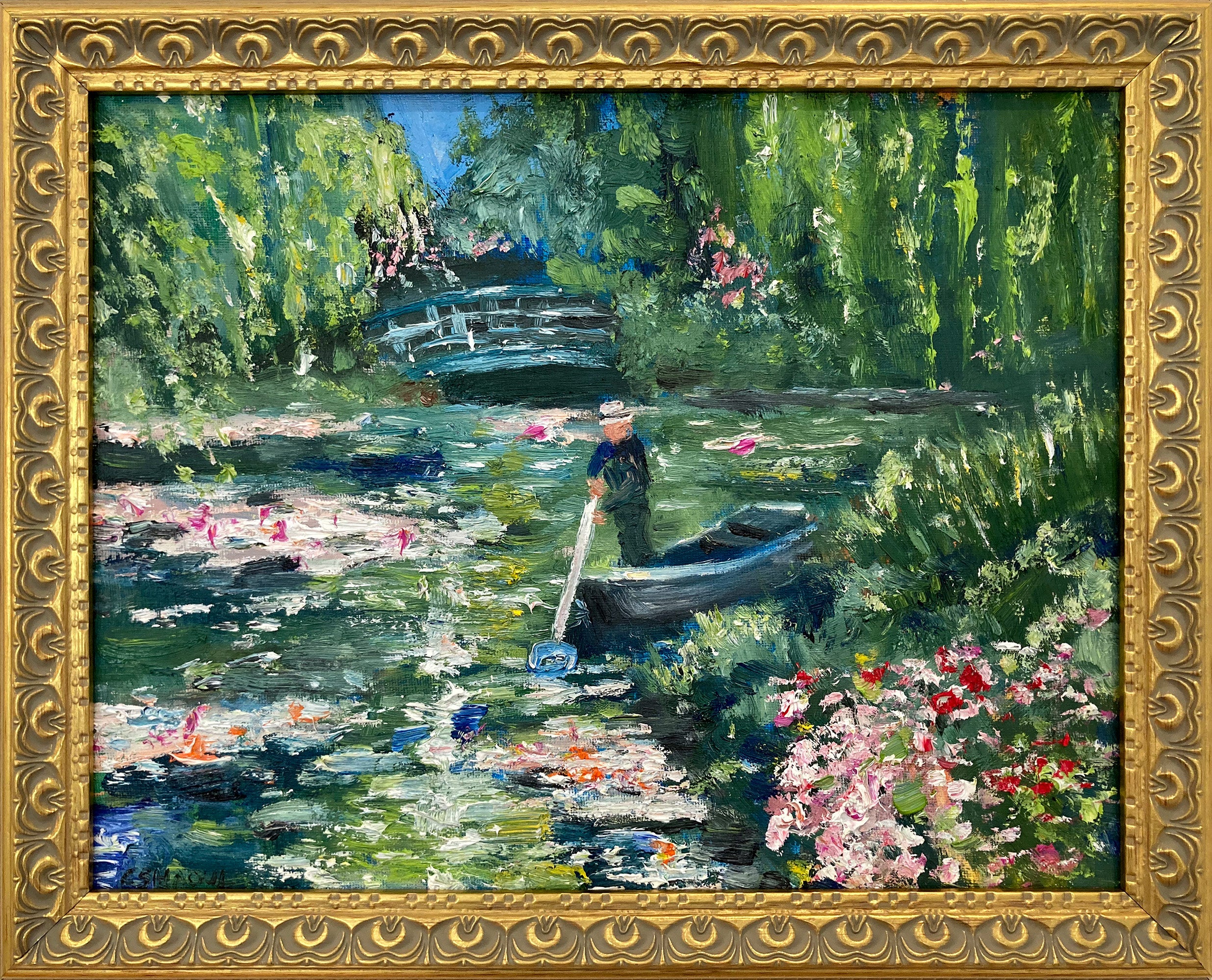 Cindy Shaoul Abstract Painting – „Monets Seerosen“ – Teich in Giverny: farbenfrohes impressionistisches Ölgemälde, gerahmt