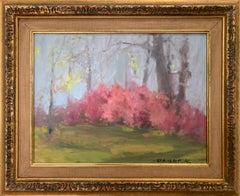 "Cherry Blossoms in Full Bloom" Impressionistic Landscape Oil Painting Framed