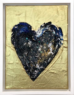 « My Golden Hour Heart » : peinture à l'huile contemporaine avec cadre flottant blanc