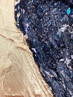 « My Golden Hour Heart » : peinture à l'huile contemporaine avec cadre flottant blanc