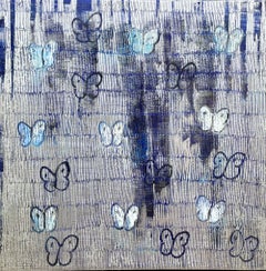 "Weeping Ascension" Butterflies w Blue & Silver Background Oil Painting Canvas